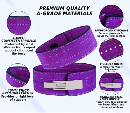 Weight Lifting Belt, 10mm Thick 4" Leather Gym Belt Training Lever Buckle - Picture 15 of 37