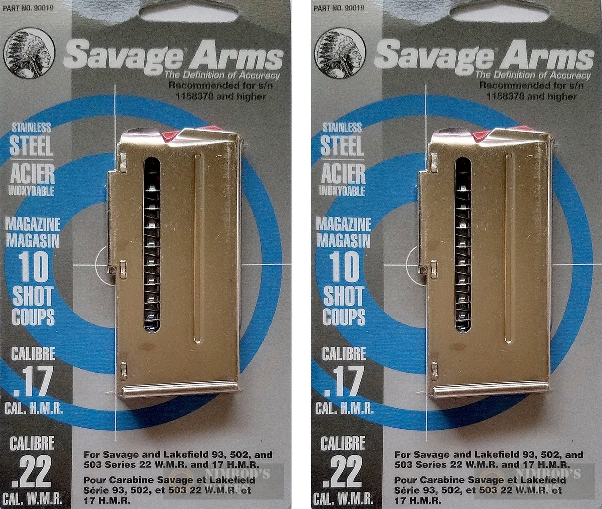 TWO Savage 93 305 310 502 503 Ser. 22WMR 17HMR 10-Round MAGAZINES