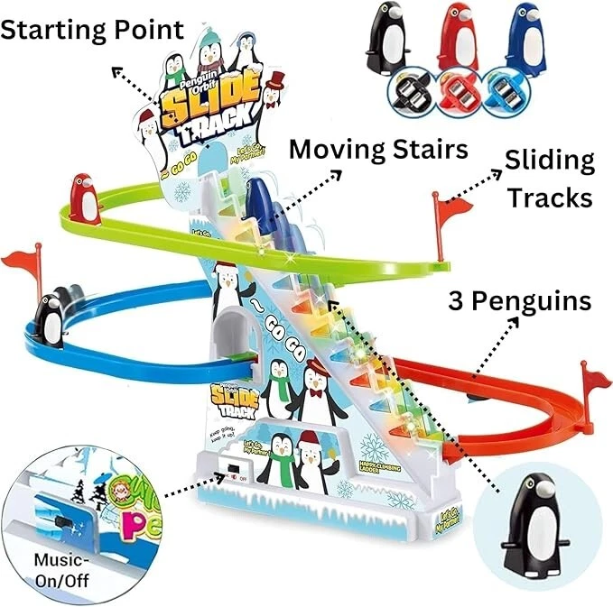 Penguin Orbit Roller Coaster Race Track Playset w/ LED Lights & Music On/Off Opt - Image 2 of 4