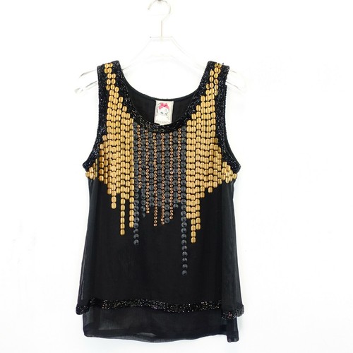 Anthropologie Top Womens Size 4 Tank Beaded Sheer Black Goth Yoana Baraschi