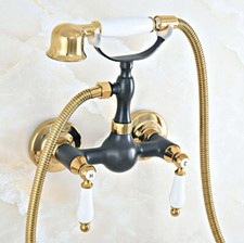 Gold Black Brass Wall Mount Bathroom Faucet Hand Shower Mixer Water Tap 2na434