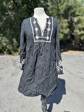 Old Navy Dress Women's Small Black Embroidered Tie V-Neck Boho Long Sleeve Midi