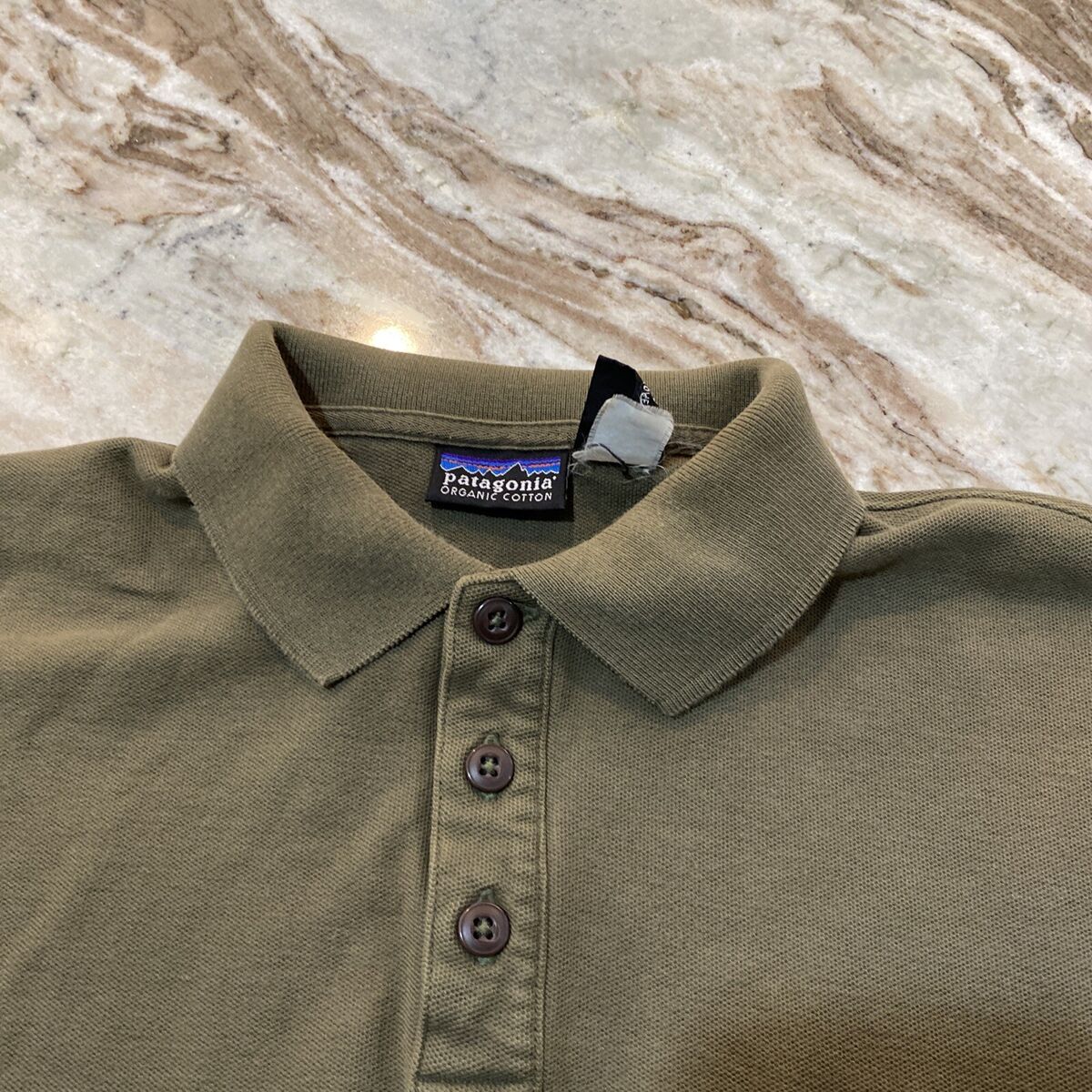 Patagonia Logo 100% Organic Cotton Short Sleeve Polo Shirt Army Green Men's Sz M