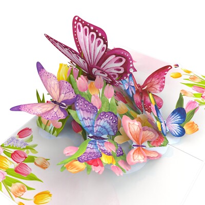 LIMAH  Pop-Up Geburtstagskarte Schmetterlinge & Tulpen
