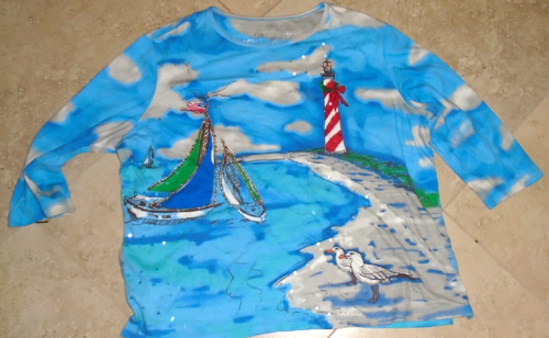 Sailboat Lighthouse 3/4 Sleeve with Beaded Accent Missy XL Extra Large