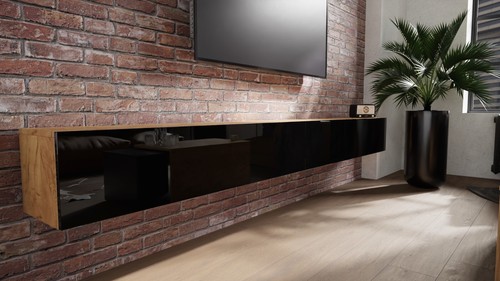 TV Wisząca deska Lowboard Szafka Deska w wysokim połysku / matowa 280 cm (2 x 140cm) długość - Zdjęcie 55 z 112