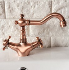 Antique Red Copper Deck Mount Single Hole Bathroom Faucet Vessel Sink Mixer Tap