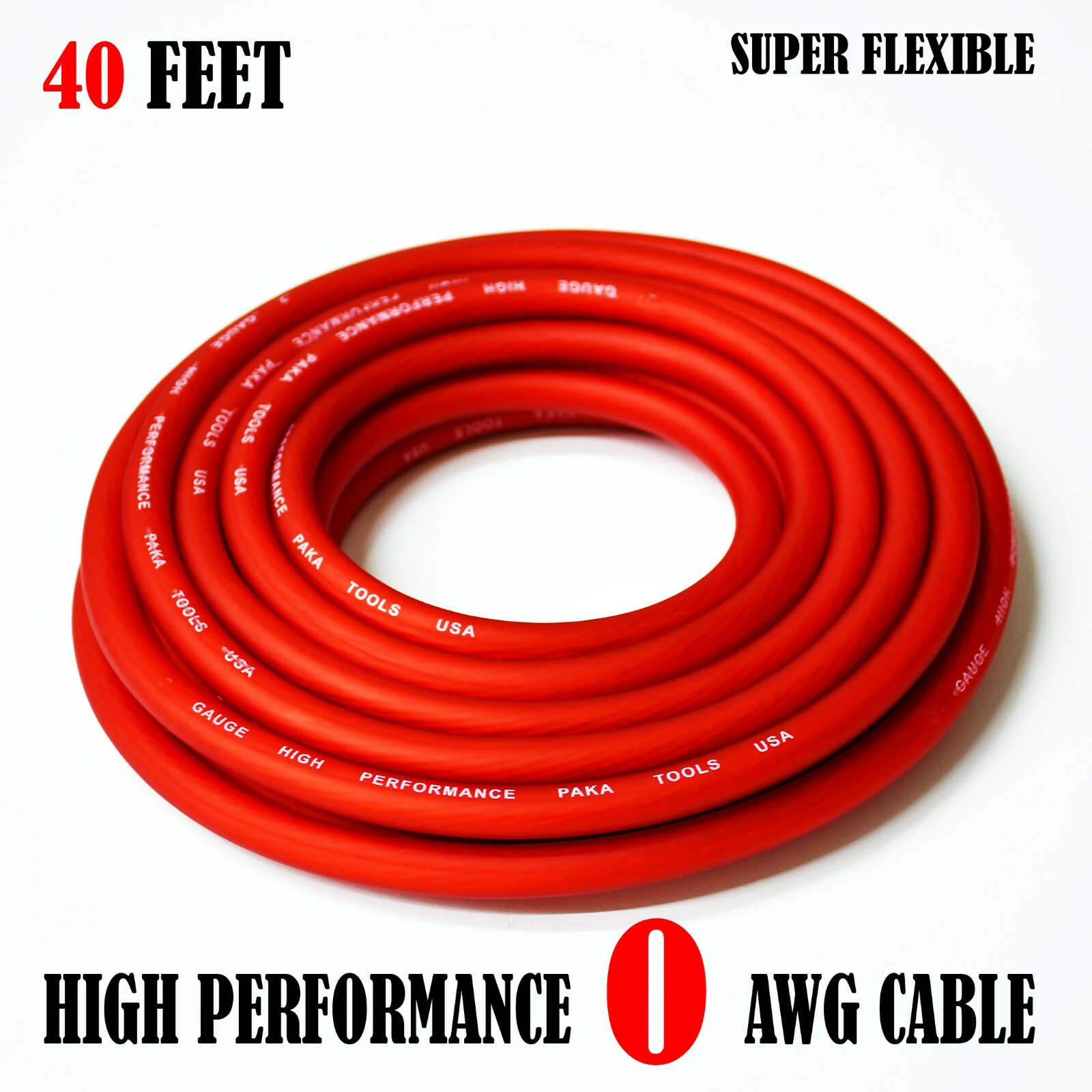 1/0 Gauge Wire RED , Amplifier Power/Ground Amp Wire 40 Feet Cable Roll