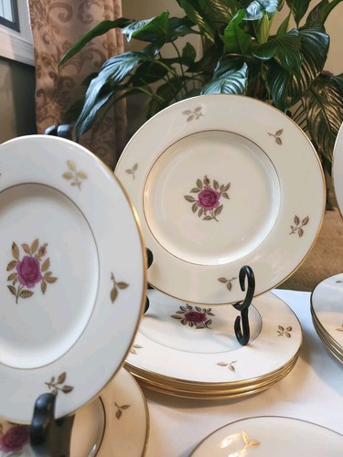 Lot Of 16 Lenox RHODORA P471 Purple Rose Gold Trim China Set,Dinner,Salad,bread - Picture 3 of 24