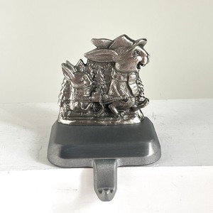 ESL Pewter Stocking Hanger Rabbits W/Sled USA 2017 Land's End Christmas