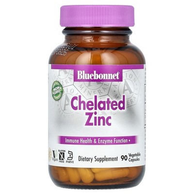 Bluebonnet Nutrition Chelated Zinc 90 Veggie Caps Egg-Free, Fish Free,