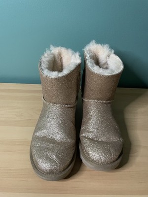 UGG MINI BAILEY BOW SPARKLE GLITTER GOLD BOOTS SIZE US 7 WOMENS