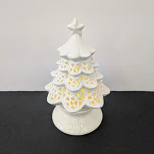 Yankee Candle White Ceramic Christmas Tree Tea Light Candle Holder 2011