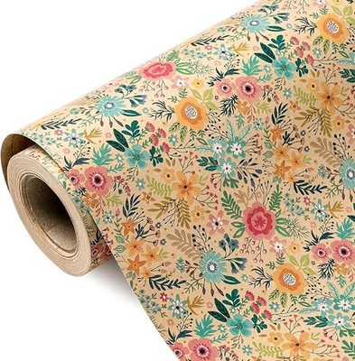 WRAPAHOLIC Kraft Floral Wrapping Paper Roll - Mini Roll - 17 Inch X 9.8 Feet - S