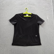 FIGS Women Scrub Top L Black Short Sleeve Logo Casma