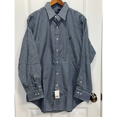 NEW Polo Ralph Lauren Alcott Mens Blue Striped Cotton Dress Shirt 16 32/33