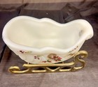 Fenton White Satin Glass Sleigh w/ Brass Stand Art Holiday Christmas Decor Dish — photo 2