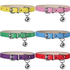 6 Pieces Leather Cat Collar with Bell Cute Pet Leather Kitten Collar for Boy Gir