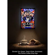 Retro LED Coffee Shop Sign (10"x7") – "Best In Town! Always Fresh Brewed!" Light