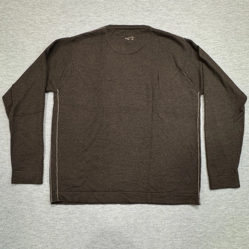 Horny Toad Mens XL Merino Wool Brown Sweater Striped Sides Pullover Long Sleeve - Image 2 of 4