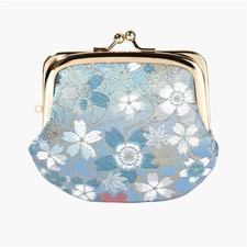   Elegant  Japan Light Blue Nishijin Silk Gamaguchi Coin Purse Clasp Wallet Floral
