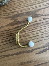 Vintage Brass Wall Mount Coat Hoo Wall Hanger Hook with Porcelain Knobs