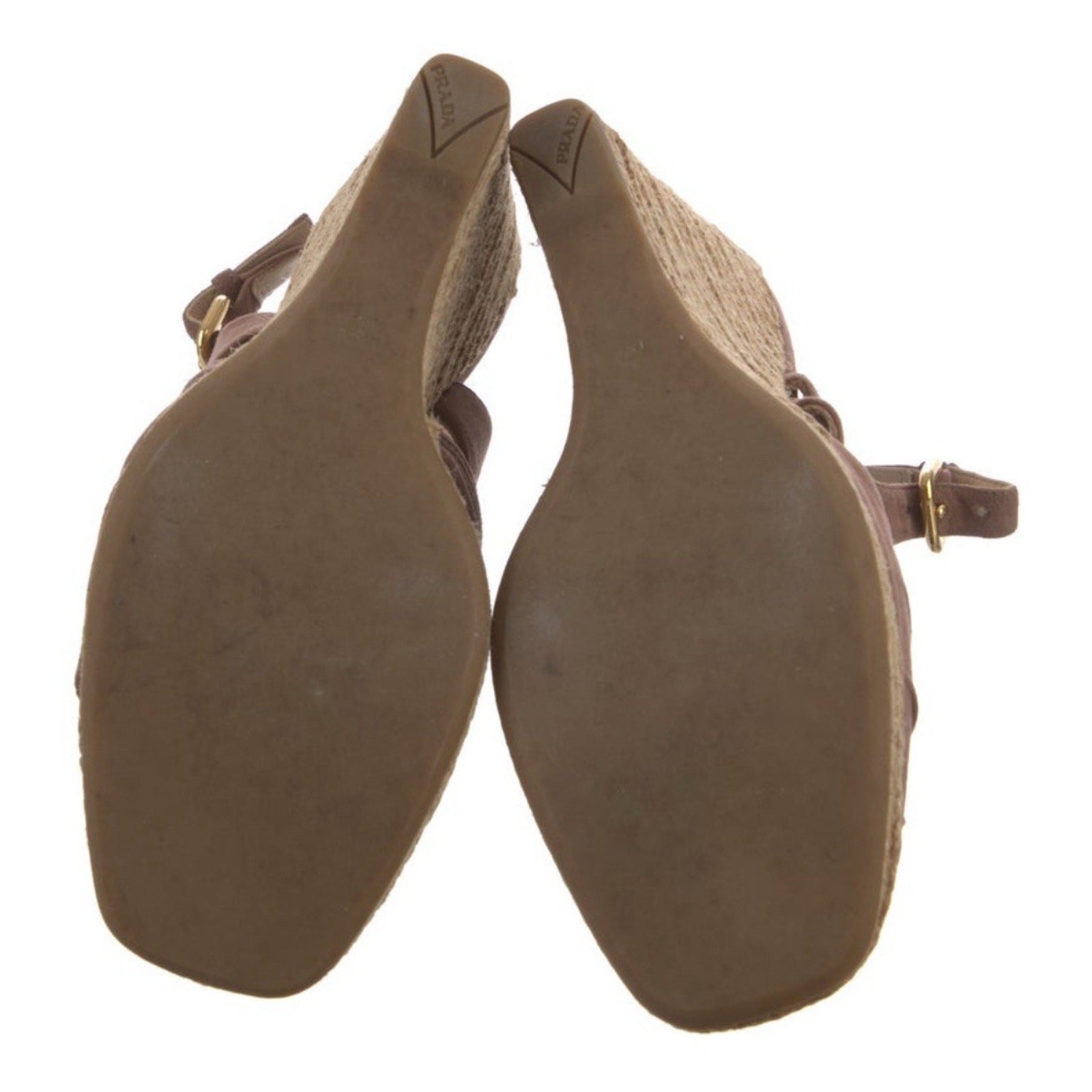 PRADA Platform Wedge Sandal Espadrilles Suede Beige Tan Strappy Size US 7/EU 37 thumbnail 5