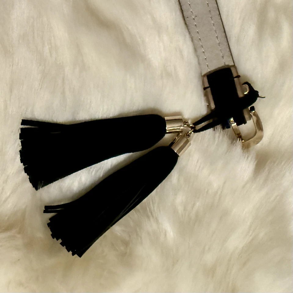 Cinturón borla gamuza negro y tostado White House Black Market para mujer, talla L Foto 3 de 4