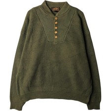 Vintage 80'S-90'S Eddie Bauer Henley Neck Cotton Knit Sweater with Black Tag...