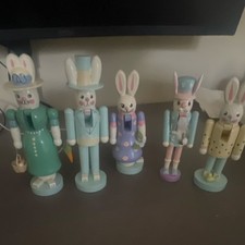 Set of 5 Rabbit Nutcrackers Easter Multicolor...