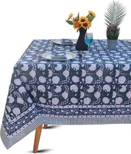 Hand Block Print Cotton Tablecloth Dark Blue Square 60"x60"