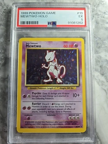 1999 POKEMON GAME BASE SET #10 MEWTWO-HOLO PSA 5