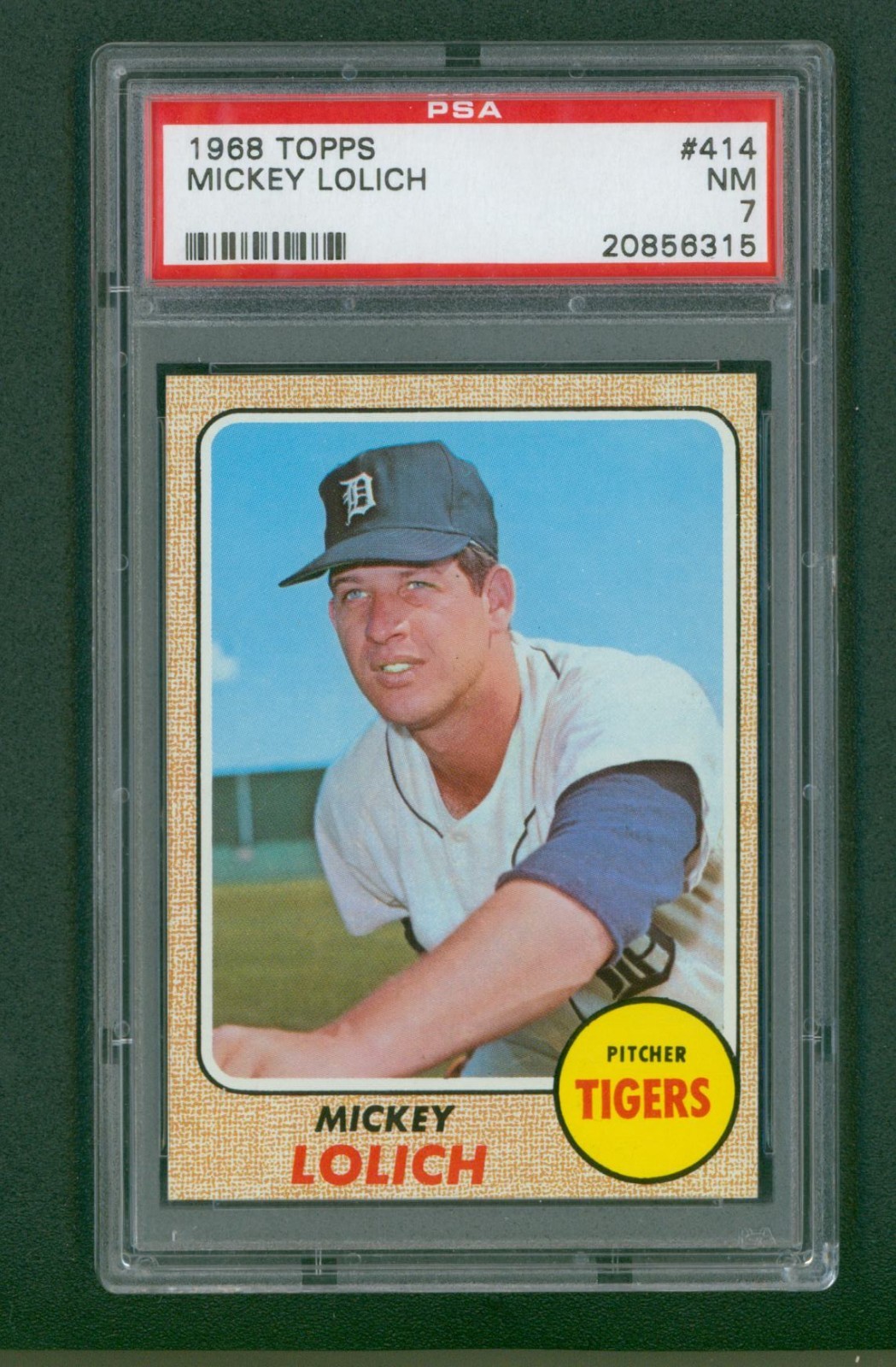1968 Topps Baseball Card - #414 Mickey Lolich, PSA 7 NM