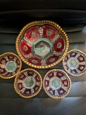 Antique Ruby Stain Red Depression Glass Master Berry Bowl 5 Piece Set Vintage