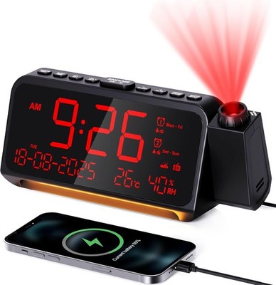Radiowecker Digital, Projektionswecker, FM Radio und Auto-Off-Timer