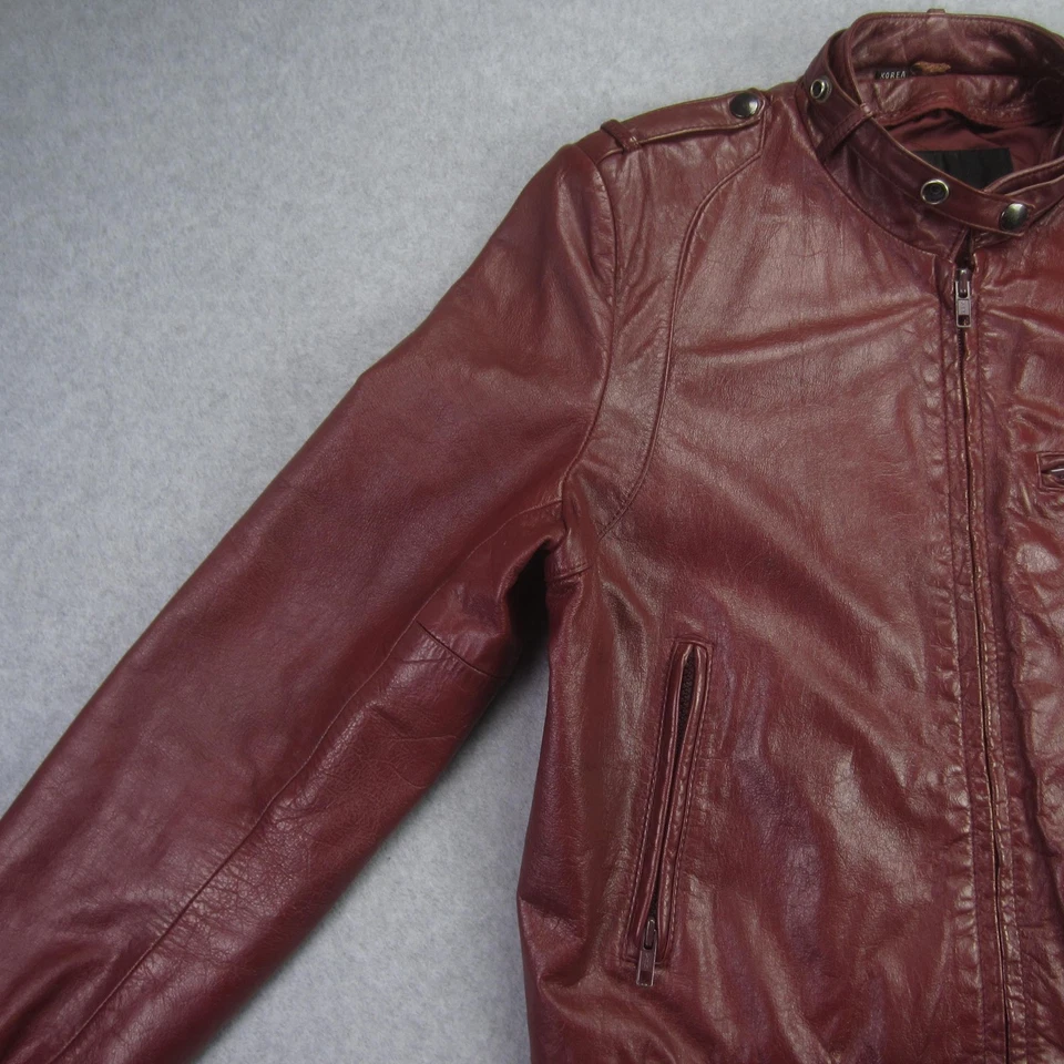 Chaqueta Wilsons Vintage Mujer Pequeña Borgoña Gamuza Cuero Bombardero Bolsillos con Cremallera Foto 3 de 4