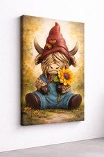 ICE ARMOR Large Canvas 24x36" Highland Cow with Sunflower Canvas Wall Art Cute