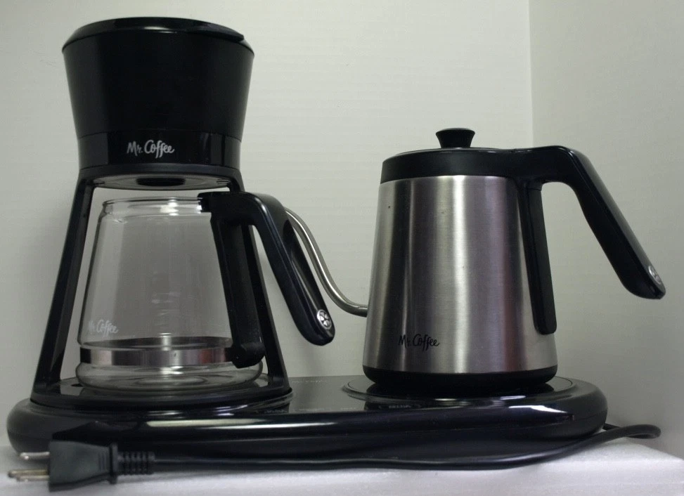 MR. COFFEE ALL IN ONE POUR OVER BREWER BLACK AND STAINLESS