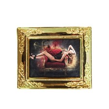 Erotik Gemälde Miniatur Puppenhaus Puppenstube Bild Wandbild Deko Gold Rahmen