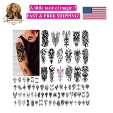 77 Sheets Cyborg Tribal Temporary Tattoo for Women Men, 7 Half Arm Large Skul...
