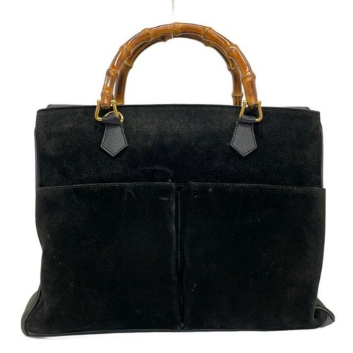 GUCCI Bamboo Handbag Suede Leather Black Vintage Authentic From Japan