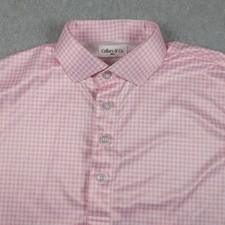 Collars  Co. Polo Shirt Mens Small Pink Gingham Short Sleeve Dress Collar