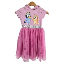 Bluey Bingo Girls Hooded Tulle Tutu Dress Pink Size 8 Flower Crown Graphic