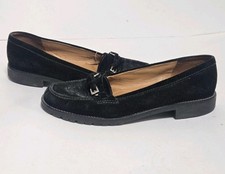 Talbots Loafers Womens 7.5 B Black Suede Driving Flats Office Career Dress