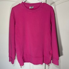 Gym  Coffee Sweatshirt Women Medium Pink Side Zip Crewneck Cotton Pullover