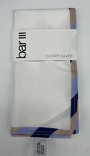 Bar III Men's Pocket Square  White  Navy and Taupe Border  NEW MSRP: 35.