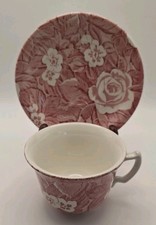 Burleigh Victorian Pink Chintz Cup and Saucer Staffordshire England