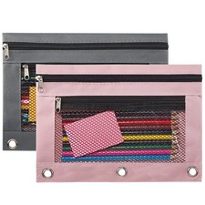 Zipper Pencil Pouch 3 Ring Binder Case Cosmetic Bag Storage Organizer 2 PCS