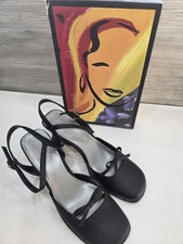 Fioni Black Satin Open-Toe Heels With Bow Accent Size Size With Box Great Condit