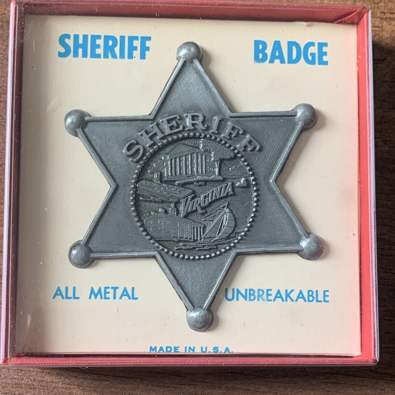 Woolworth Virginia Sheriff Star Badge Metal Pin Back w/ Box Made in USA